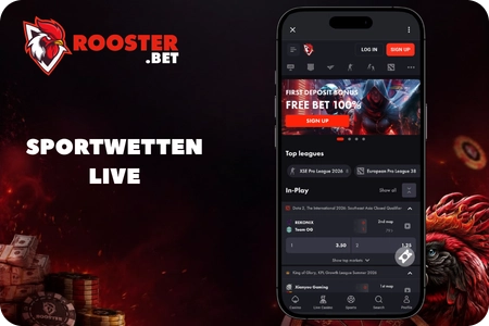 Sportwetten Live bei Rooster Bet – Prematch und Live Wetten mit hohen Quoten